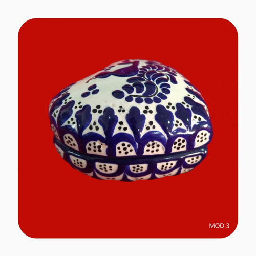 Imagen 3 de 3 de Alhajero Corazón De Talavera Poblana Barroca Azul M3 Lhj
