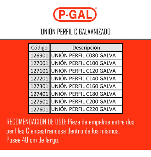Union Para Perfil C 100 Galvanizado Tramo X 0,40mts Ternium
