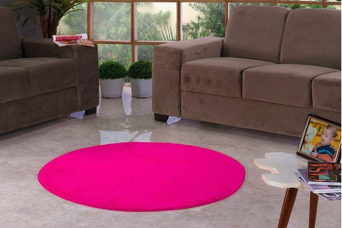Tapete Redondo Para Sala Quarto 1,10m + Vendido Cor Pink Desenho Do Tecido Liso