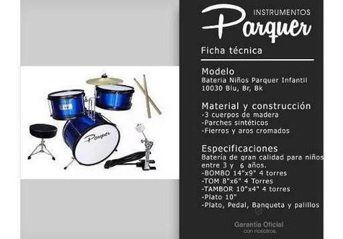 Imagen 2 de 9 de Batería Acústica Parquer Niños Roja Banqueta Plato Cuota