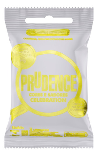 Preservativo Lubrificado Vinho Espumante Dourado Prudence Cores e Sabores Celebration Pacote 3 Unidades