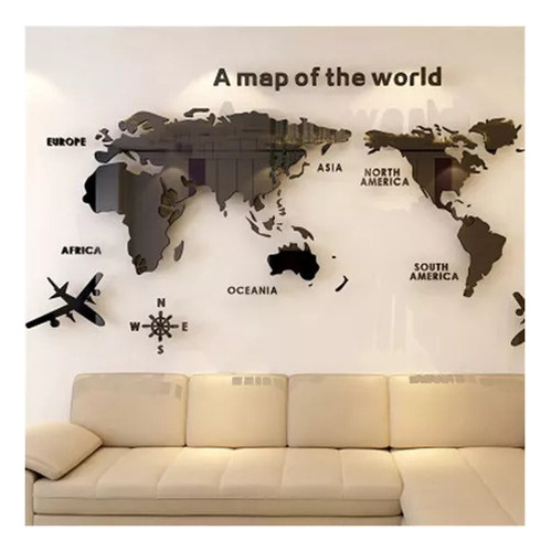 Mural De Viaje En Acrílico Mapa-mundi 3d 180 X 100 Cm