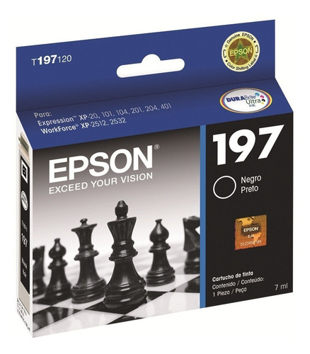 Imagen 1 de 5 de Cartcuho Original Negro Epson 197 Maxima Capacidad 7ml