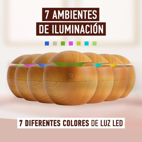 Humidificador De Madera Difusor De Aromas Touc 200ml Luz Led