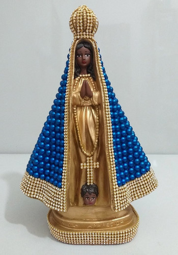 Nossa Senhora Aparecida Com Pérolas - 28 Cm - Azul Escuro