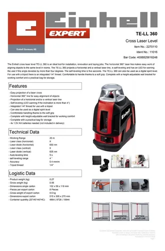 Nivel Laser Autonivelante 360º Einhell Te-ll 360 20m 650nm