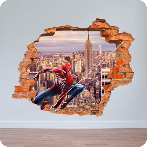 Vinilo Pared Rota 3d Spiderman Vengadores Avengers 80x80