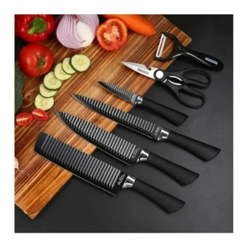Set De 6 Cuchillos Juego Cuchillos Cocina Color Negro