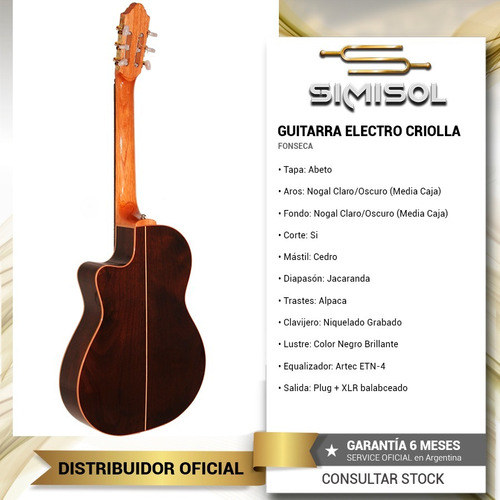 Imagen 3 de 7 de Guitarra Criolla Fonseca 41k Media Caja + Eq + Funda - Envio