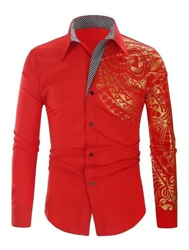 Camisa Negra Dorada De Lujo Para Hombre Talla Grande