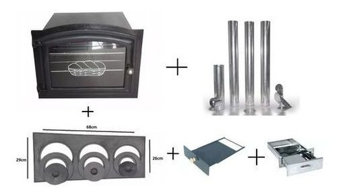 Kit Forno Ferro Chapa 3 F Gaveta Registro E Kit Chaminé N01