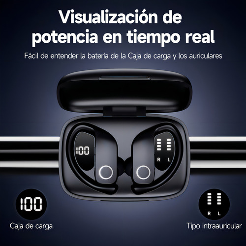 Audífonos Inalámbricos Bluetooth Deportivos Negros Manos Libres Resistentes Sudor Carga Rápida