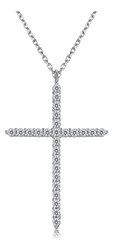 Luxfine Moissanite Cross Collar Para Mujer, Plata De Ley 925