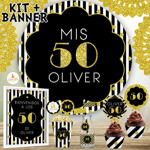 Kit Imprimible 50 Años Hombre Cumple + Banner, Personalizado