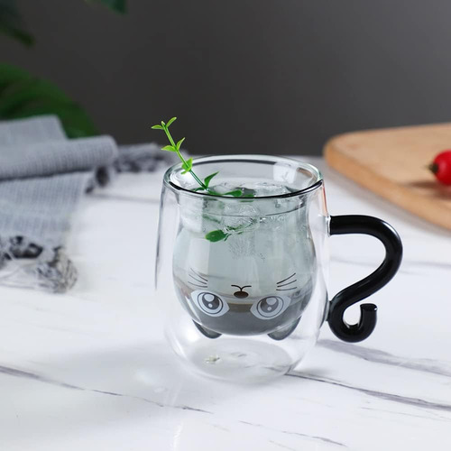 Black Cat Mug Cute Mug With Handle Double Walled Coffee M...