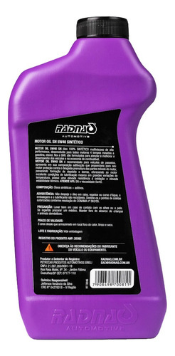 Óleo Motor Radnaq Sae 5w40 Api Sn Sintético 1 Litro