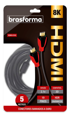 Cabo Hdmi 8k 2.1 Ultra Hd Gold 5m Hdr Dinâmico 5 Metros