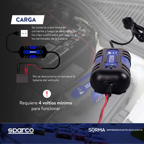 Imagen 8 de 12 de Cargador De Bateria Para Auto Sparco Carga Inteligente 12v