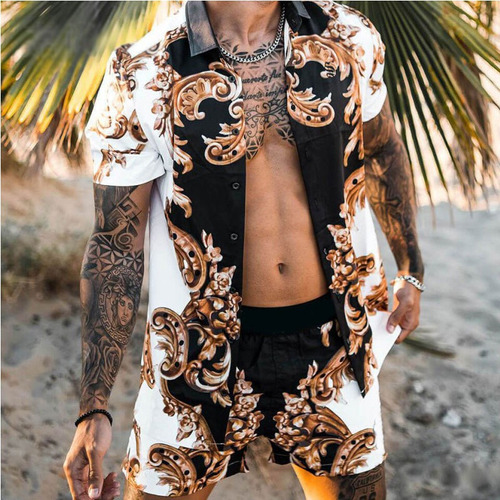Conjunto Camisa Casual Para Hombre Conjunto Playa Hawaiana