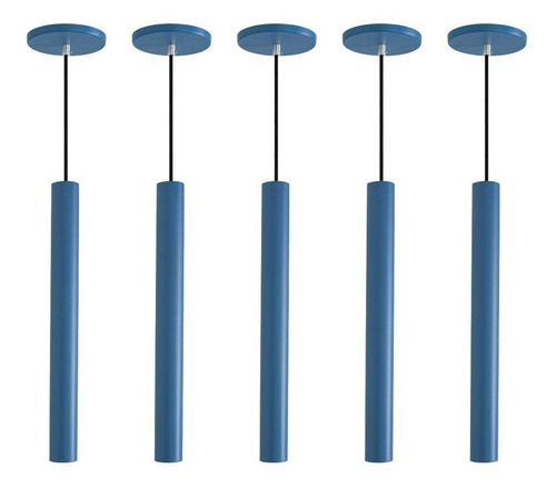 Kit 10 Pendente Luminária Tubo Azul 30 Cm + Lâmpada Led