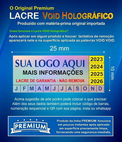 Lacre Void Holográfico Premium 25x10mm Personalizado 500 Un