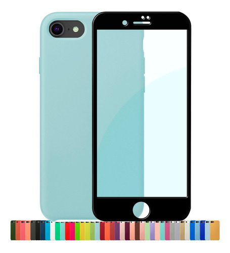 Capa Capinha Silicone Compatível iPhone 7 8 Se + Película 3d Cor Azul Céu Nome Do Desenho Película Preta