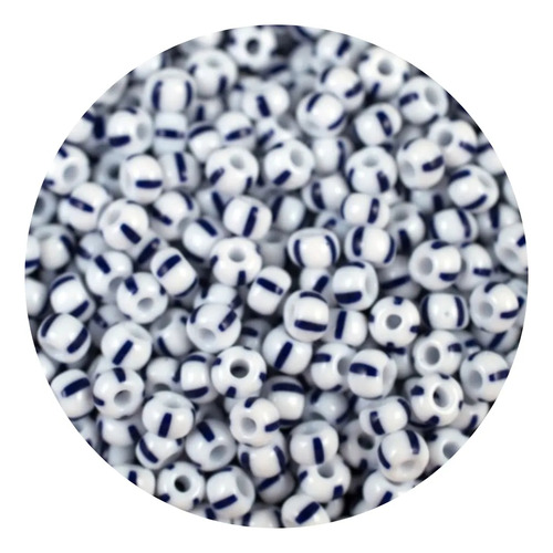 Chaquiron Calibrado Checo 5/0 Y 6/0 Colores Varios 100 G 6/0 03330 Blanco Con Raya Azul 2.1 Mm 4.1 Mm