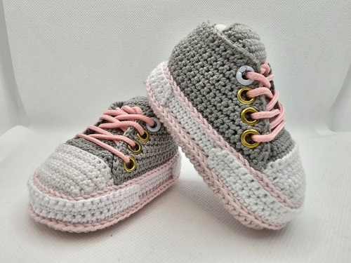 Tenis Tejidos Para Bebe A Crochet Color Gris