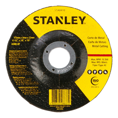 Disco Corte Metal 4,5  Eje 7/8  Stanley Sta0410