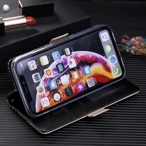 - Funda De Piel Tipo Cartera Con Cremallera Para Samsung