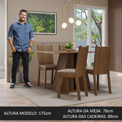 Mesa de comedor con 4 sillas Marilyn Madesa Rb, color rústico/sintético, beige
