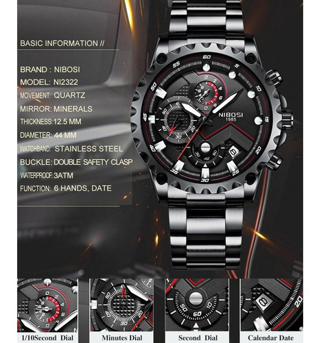Reloj De Cuarzo Analógico Impermeable Para Hombre Nibosi 232