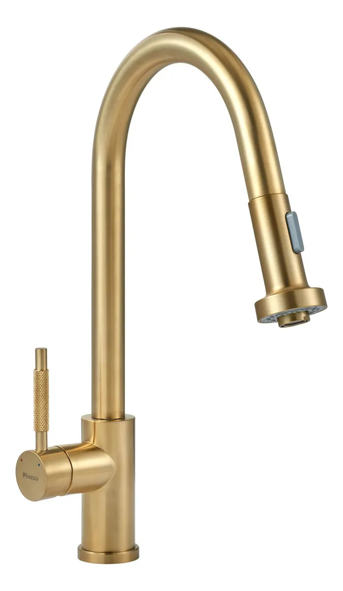 Grifería Cocina Mesada Monocomando Piazza 10300OM Canilla Gourmet Rociador Extraible Oro Mate