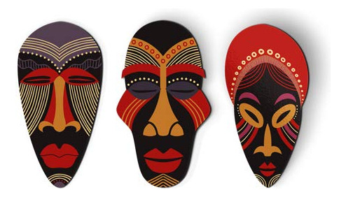 Juego De 3 Máscaras Tribales Africanas, Con Imán En Forma De