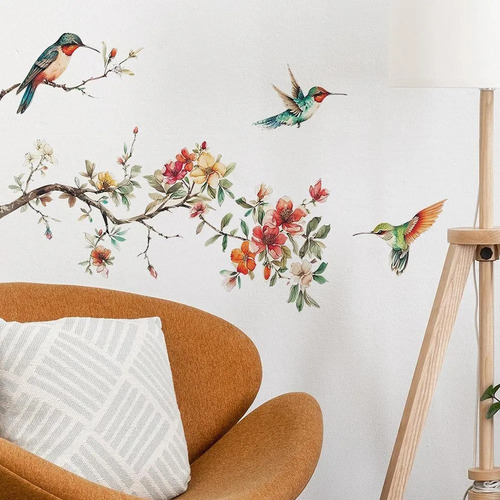 Adhesivos De Pared Con Diseño De Flores Y Pájaros, 60 X 40 C