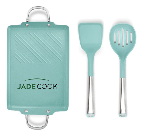 Comal Rectangular 36 Cm Antiadherente Jade Cook + Utensilios