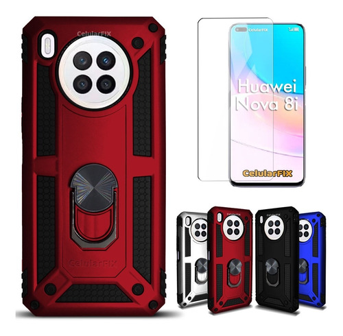 Funda P/ Huawei Nova 8i, Rudo C/ Anillo Sujetador + Cristal