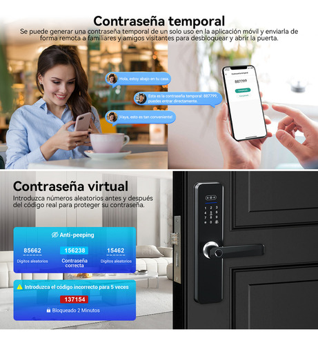 Cerradura Electrónica Digital Inteligente Wifi Tuya App Con Cámara Espesor De La Puerta Recomendado 40-65mm Derecha/lzquierda