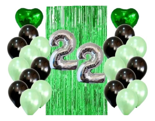 Kit Decoración Feliz Cumpleaños Bombas Verde Y Negro+numeros