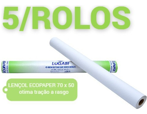 Lençol Papel Maca Hospitalar 70cmx50m Branco Com 5 Rolos Logabi ECOPAPER en pacote x 5 unidades