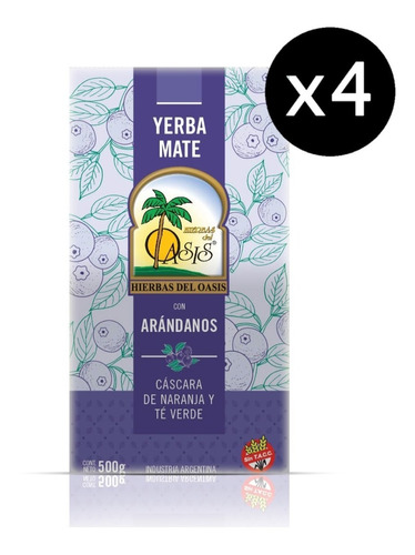 Yerba Mate C/ Arándano Cáscara De Naranja Y Té Verde X4 Unid