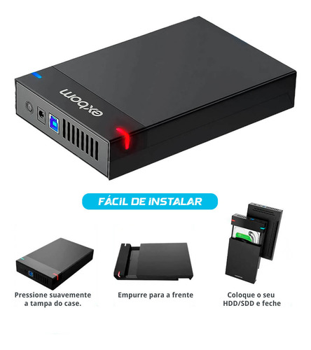 Case Externo Para Hd E Ssd Sata Com Design Compacto E Led In