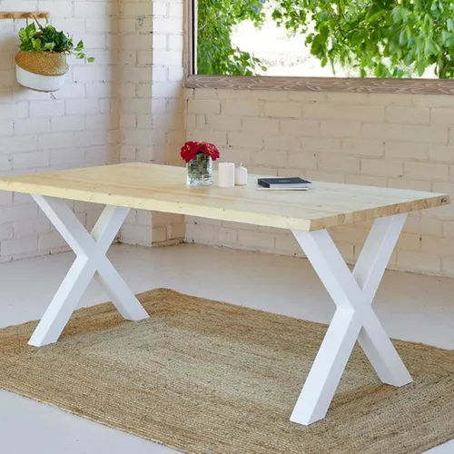 Mesa Comedor Rectangular En Roble Macizo Y La Base Metálica