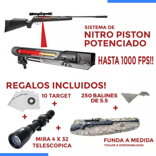 Rifle Aire Comprimido 5.5 Caza Balines Blancos Mira Funda