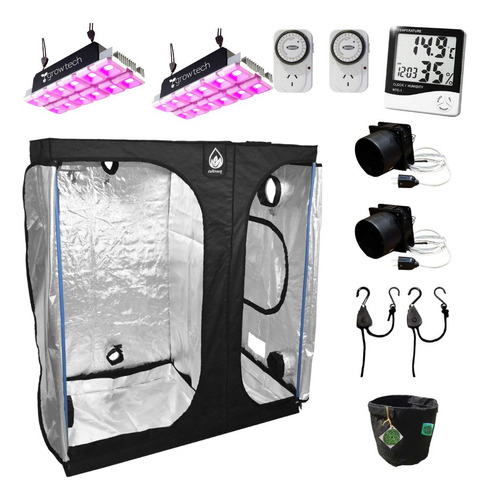 Combo Full Kit Indoor Carpa 120x240x200 +2 Led Growtech 600w