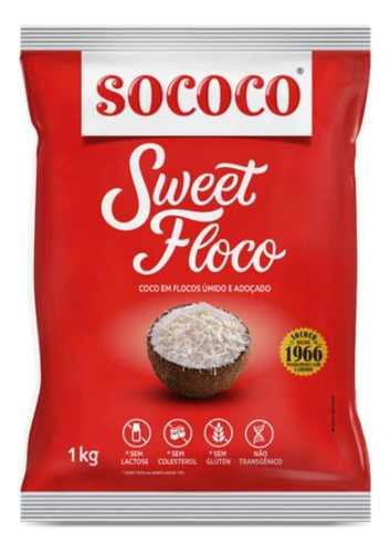 Pacote Coco Ralado Sococo 1kg Sweet Floco Umido E Adoçado