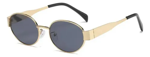 Óculos De Sol Feminino Oval Preto Dourado Cor Dourado/preto
