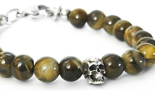 Pulsera Piedras Naturales Y Calavera De Plata 925 Exclusiv 