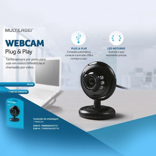 Webcam Visão Noturna 16 Megapixel Usb Led Multilaser - Wc045