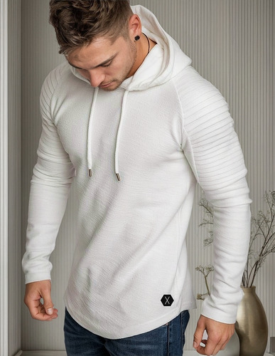 . Playera Hombre Manga Larga Con Capucha Slim Fit Moda